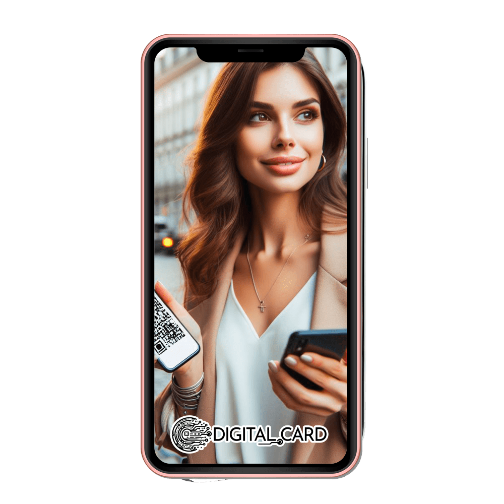 Mujer mostrando codigo QR de Digital Card